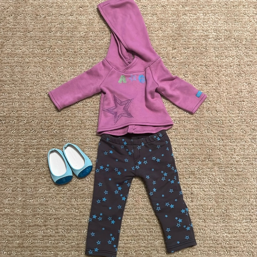 American Girl Purple Starry Hoodie & Grey Pants